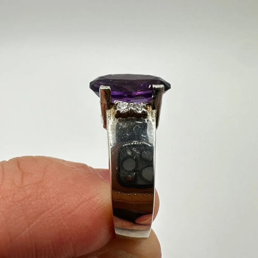 12x9mm‎ genuine amethyst with diamond accents, sterling silver ring!